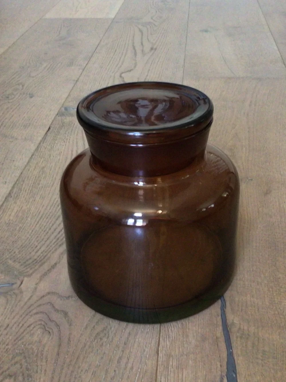 Amber Glass Jar with lid 6.5”H